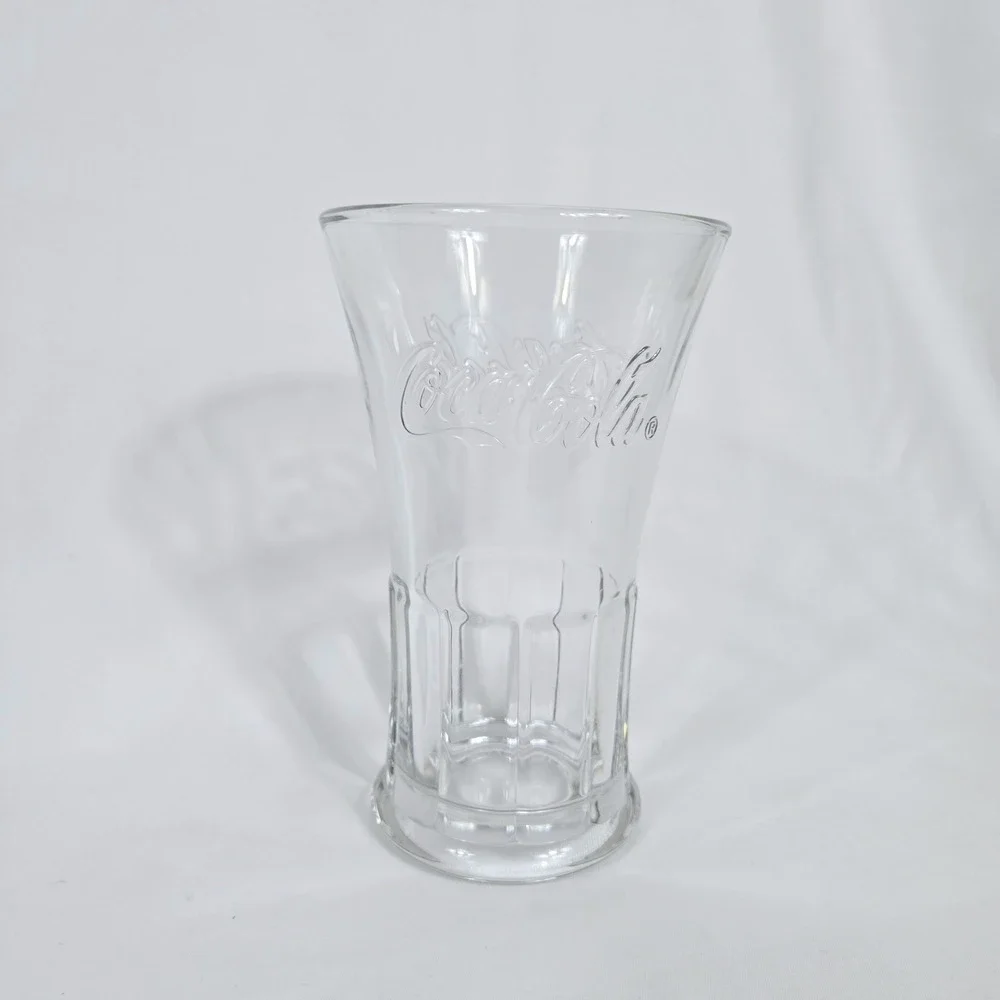 Coca Cola Clear Embossed Logo Flared Heavy Glass Tumbler 16oz Vtg Retro Art Deco